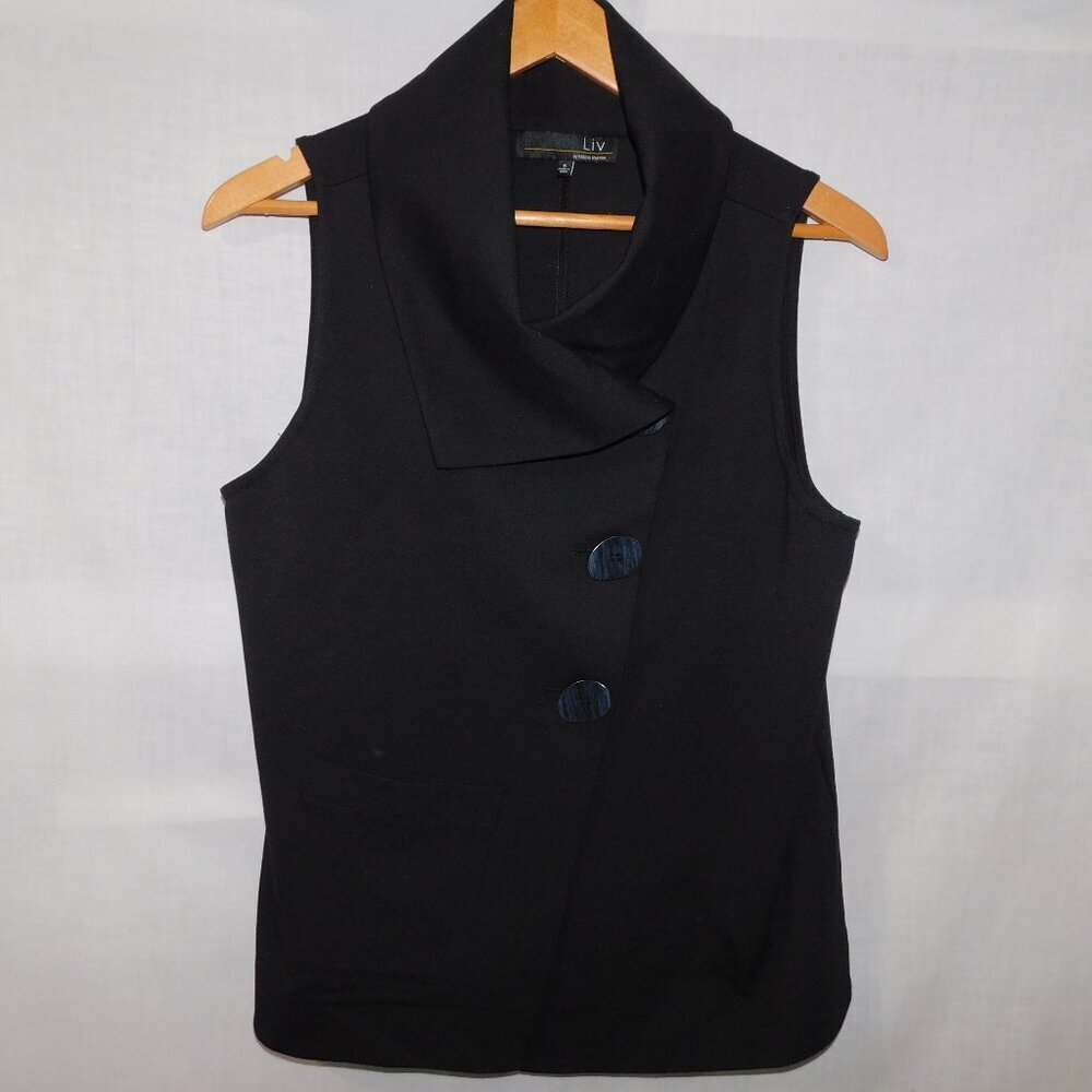LIV by Habitat Black Ponte Knit BROOKLYN  Asymmetrical Button Vest Womens Small